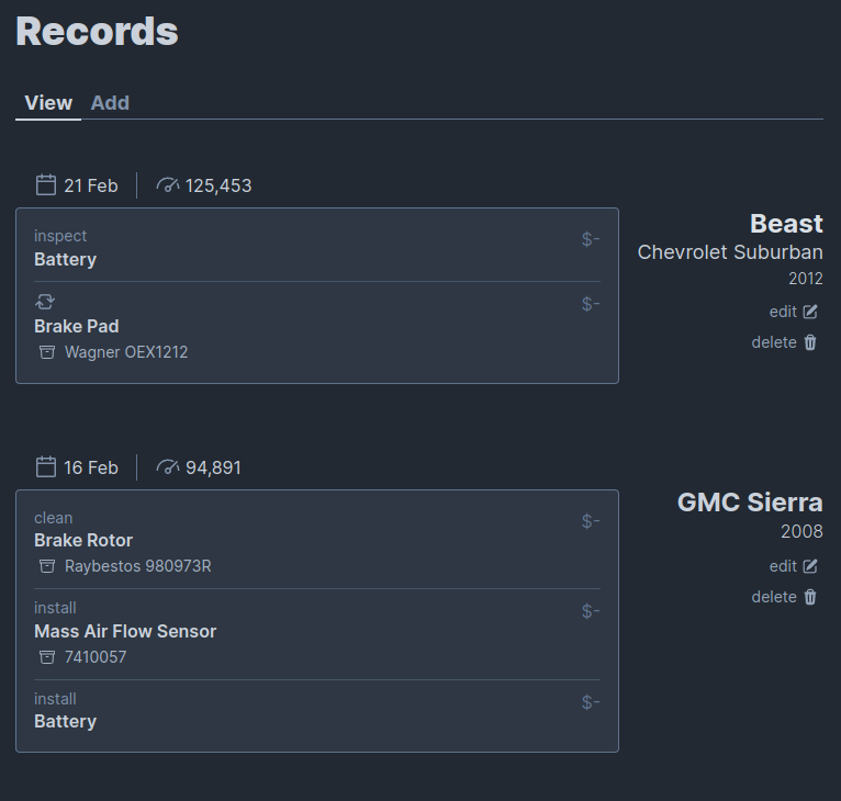barn records list view